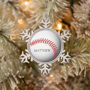 Baseball Personalized Name or Monogram Snowflake Pewter Christmas Ornament