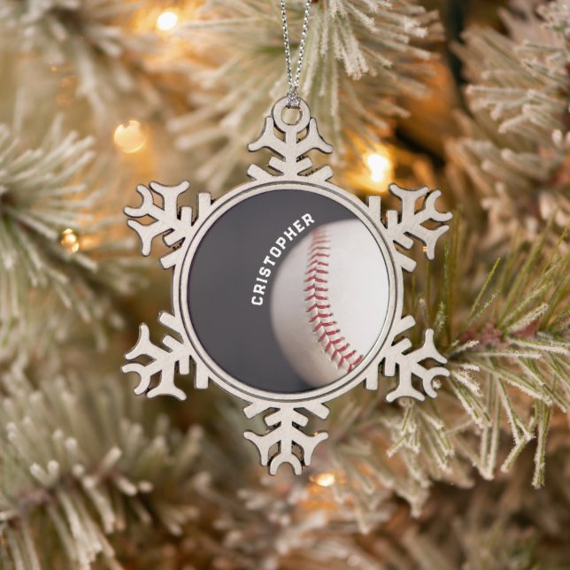 Baseball Personalized Snowflake Pewter Christmas Ornament (Tree)