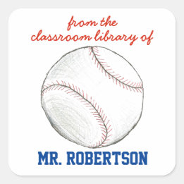 Baseball personalized teacher gift bookplate square sticker