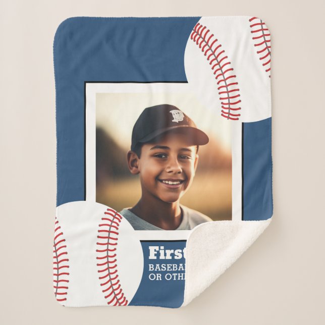 Baseball Photo Add Your Name - Can Edit Colour Sherpa Blanket (Front)