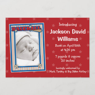 Baseball Photo Birth Announcement