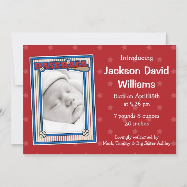Baseball Photo Birth Announcement (Front)