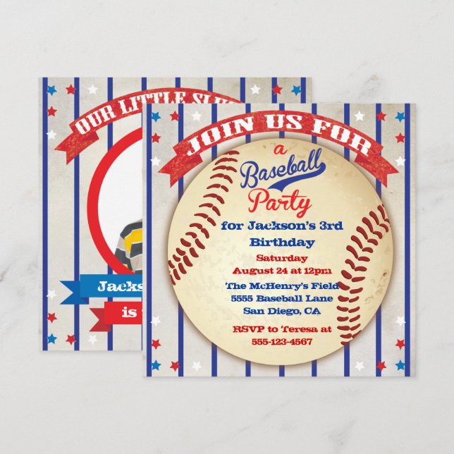 Baseball Photo Birthday Party Invitation (Front/Back)