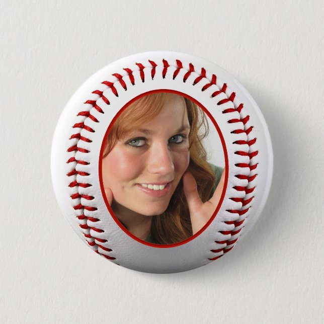 Baseball Photo Frame Template 2 Inch Round Button (Front)