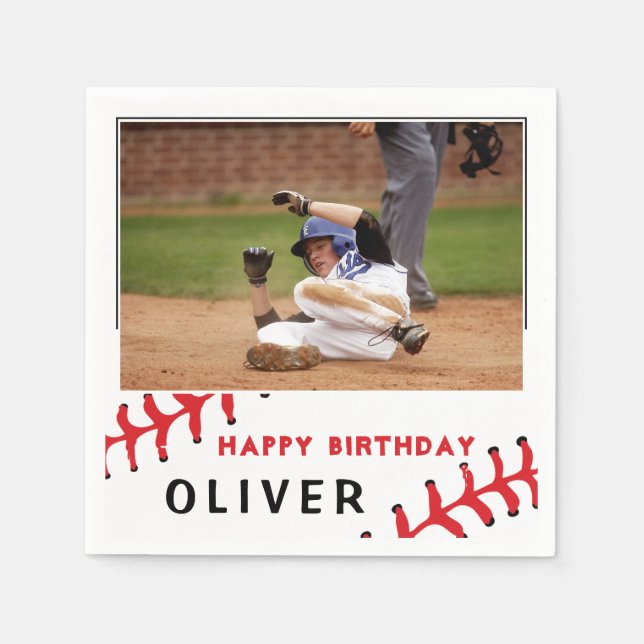 Baseball Photo Happy Birthday Party Napkin (Front)