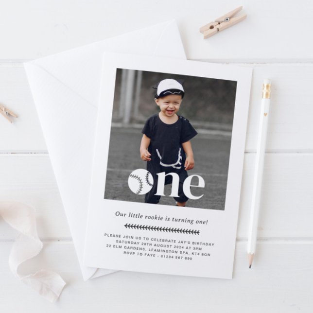 Baseball Photo Minimal First Birthday Invitation (Creator Uploaded)
