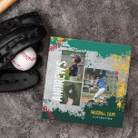 Baseball Photos Scrapbook Grunge Baseball Card Binder<br><div class="desc">Unique personalized baseball card binder design for your baseball cards, or photo album. The design features a rustic grey concrete background with green and yellow grunge textures. Personalize the cover with three of your favourite photos along with your custom text. The spine is designed with red baseball stitching and the...</div>