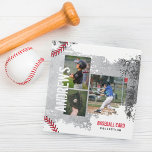 Baseball Photos Scrapbook Grunge Baseball Card Binder<br><div class="desc">Unique personalized baseball card binder design for your baseball cards, or photo album. The design features a rustic grey concrete background with white and grey grunge textures. Personalize the cover with three of your favourite photos along with your custom text. The spine is designed with red baseball stitching and the...</div>