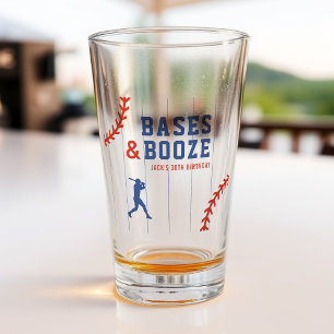 Baseball Pinstripe Sports Birthday Party Glass