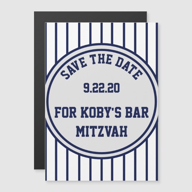 Baseball Pinstripes Large Magnetic Save the Date Magnetic Invitation (Front/Back)