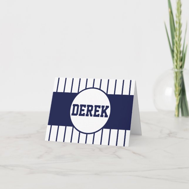 Baseball Pinstripes Thank You Note Card (Front)