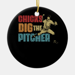 Baseball Pitcher Funny Chick Dig The Pitcher Softb Ceramic Ornament