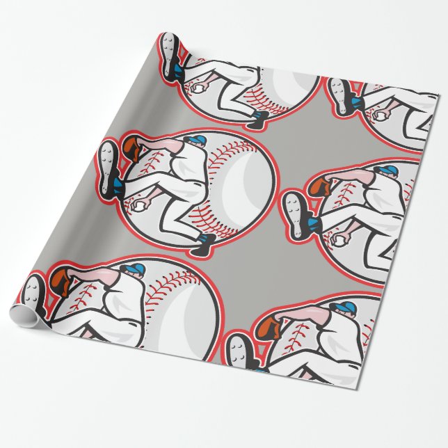 Baseball Pitcher Glossy Wrapping Paper (Unrolled)
