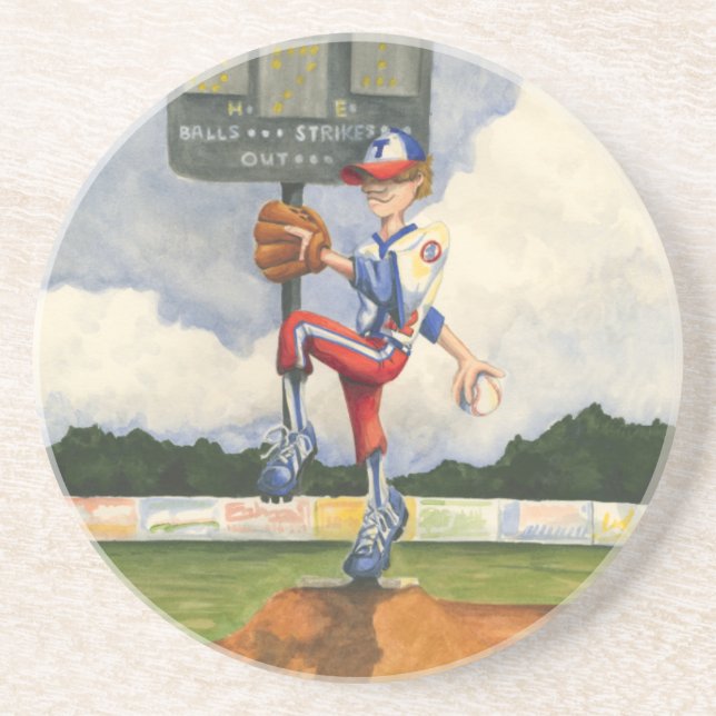 Baseball Pitcher on Mound by Jay Throckmorton Coaster (Front)