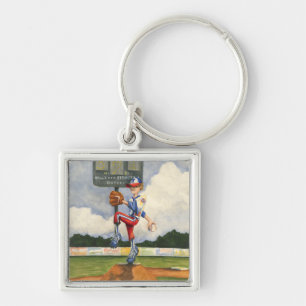 Baseball Pitcher on Mound by Jay Throckmorton Keychain