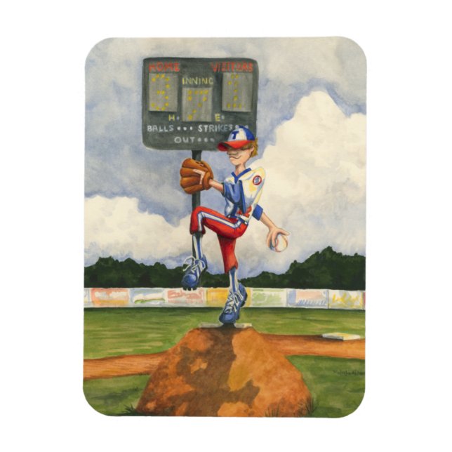 Baseball Pitcher on Mound by Jay Throckmorton Magnet (Vertical)