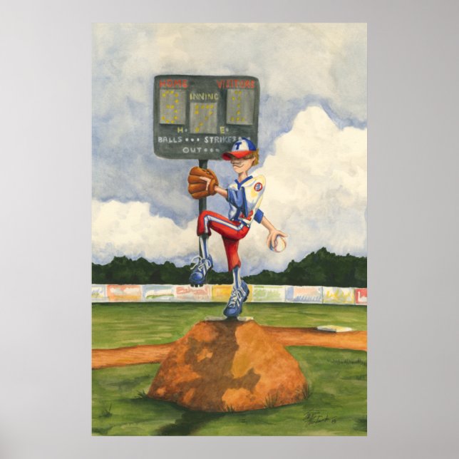 Baseball Pitcher on Mound by Jay Throckmorton Poster (Front)