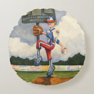 Baseball Pitcher on Mound by Jay Throckmorton Round Pillow