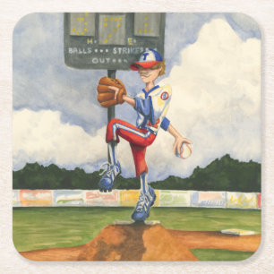 Baseball Pitcher on Mound by Jay Throckmorton Square Paper Coaster