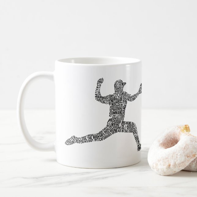 Baseball Pitcher Word Art Typography Coffee Mug (With Donut)