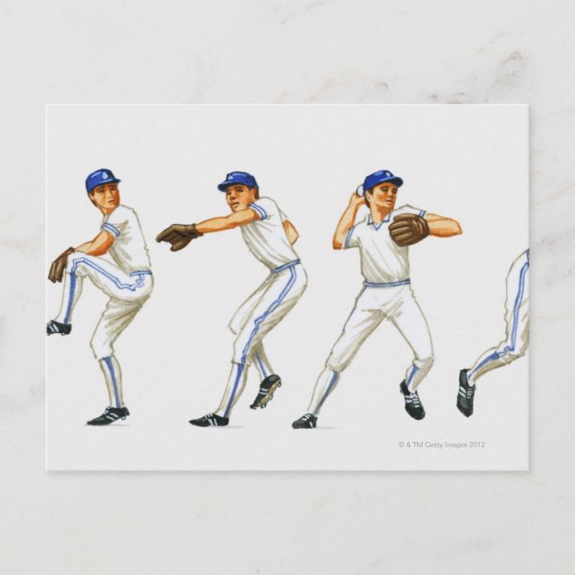Baseball pitching technique, multiple image postcard (Front)