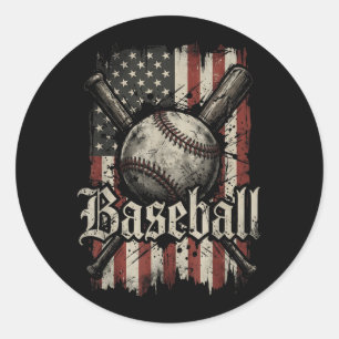 Baseball Player American Flag USA Patriotic Men Classic Round Sticker