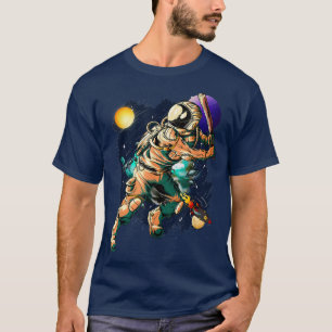 Baseball Player Astronaut Outer Space UFO Planets  T-Shirt