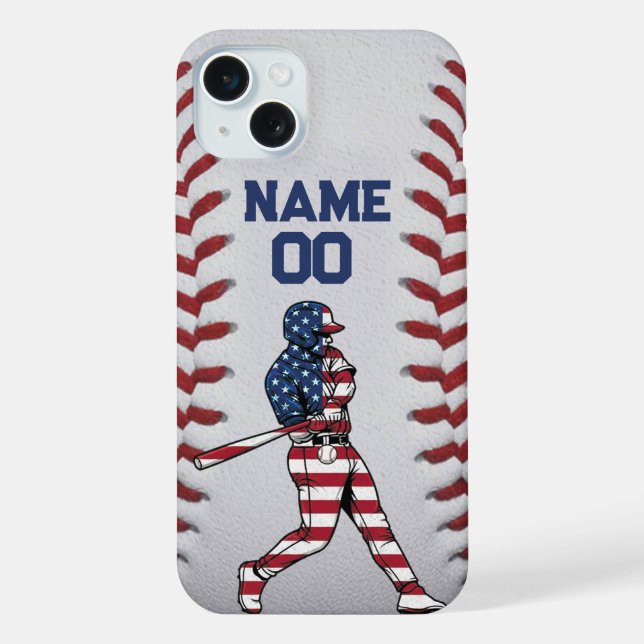 Baseball player Batter with Customizable Number iPhone Case (Back)