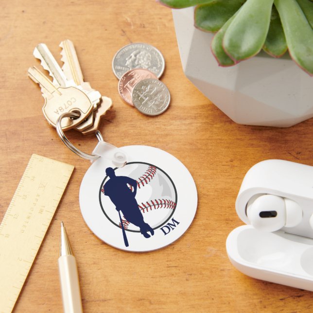 Baseball Player Blue Batter Monogram Keychain (Desk)