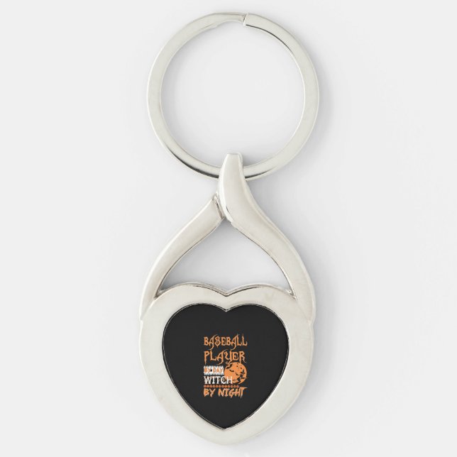Baseball Player By Day Witch By Night Halloween Keychain (Front)