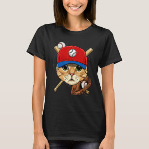 Baseball Player Cat Batter Pitcher Catcher Basebal T-Shirt