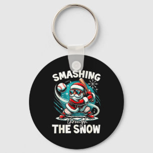 Baseball Player Christmas Santa, Smashing Through Keychain