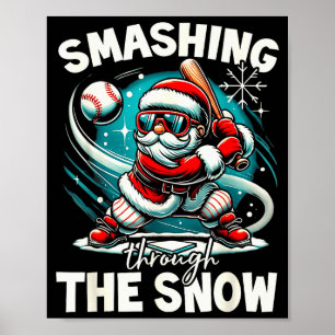 Baseball Player Christmas Santa, Smashing Through  Poster
