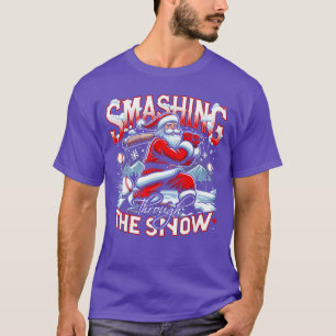 Baseball Player Christmas Santa Smashinghrough Sno T-Shirt