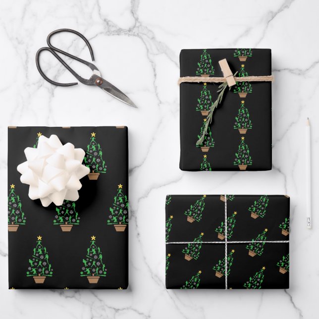 Baseball Player Christmas Tree Wrapping Paper Sheet (Front)