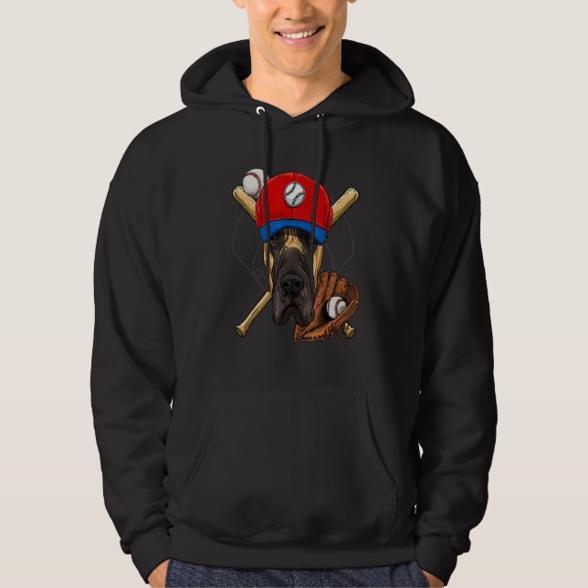 Baseball Player Coach Great Dane Dog  Pitcher Catc Hoodie (Front)