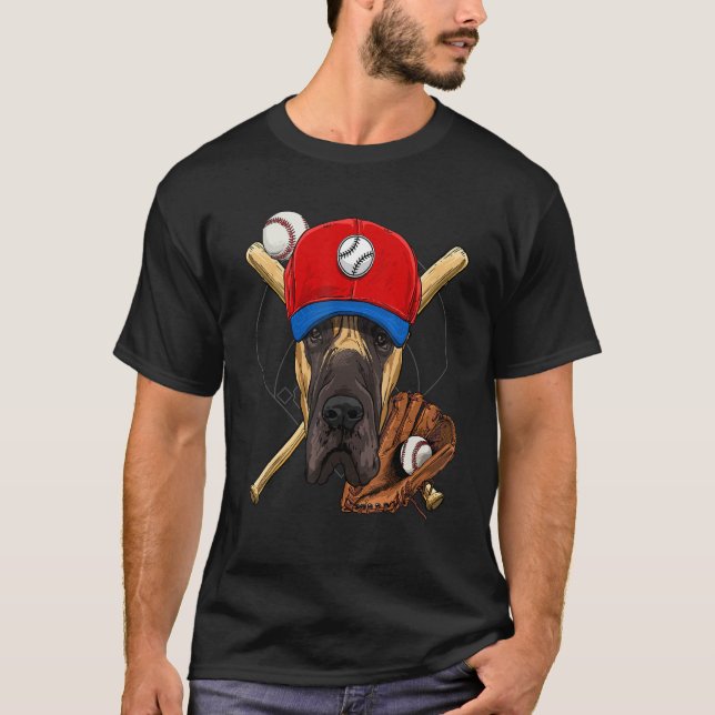 Baseball Player Coach Great Dane Dog  Pitcher Catc T-Shirt (Front)