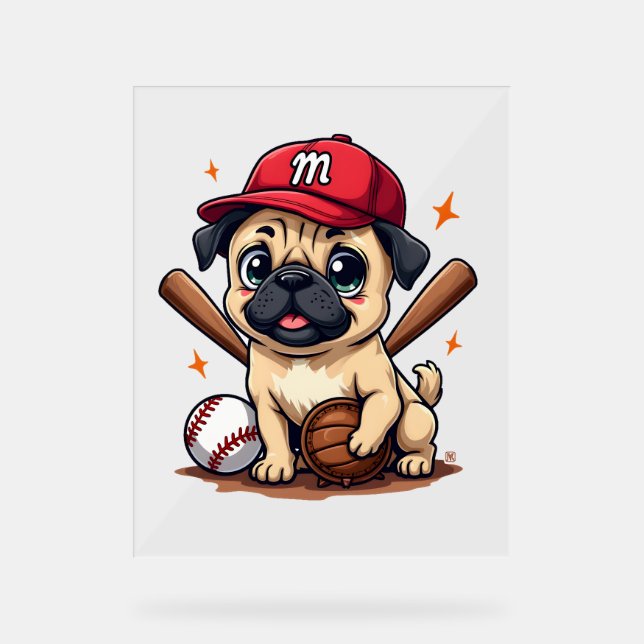 Baseball Player Coach Pug Dog Lover Pug Mom Acrylic Sign (Front)