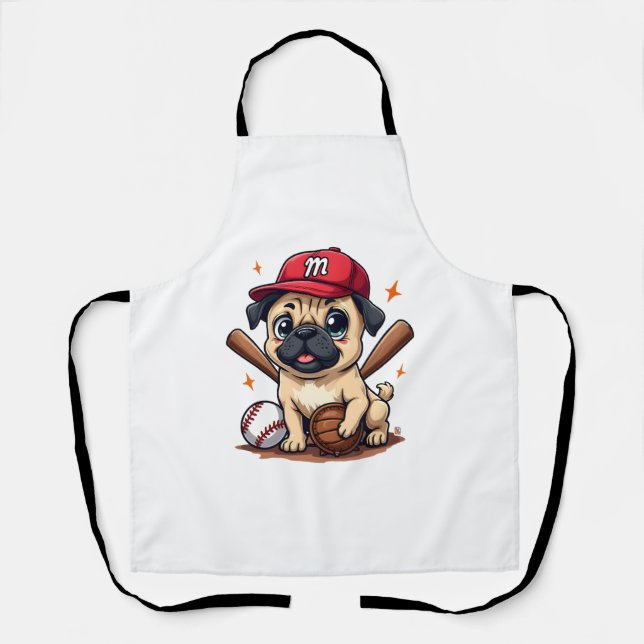 Baseball Player Coach Pug Dog Lover Pug Mom Apron (Front)