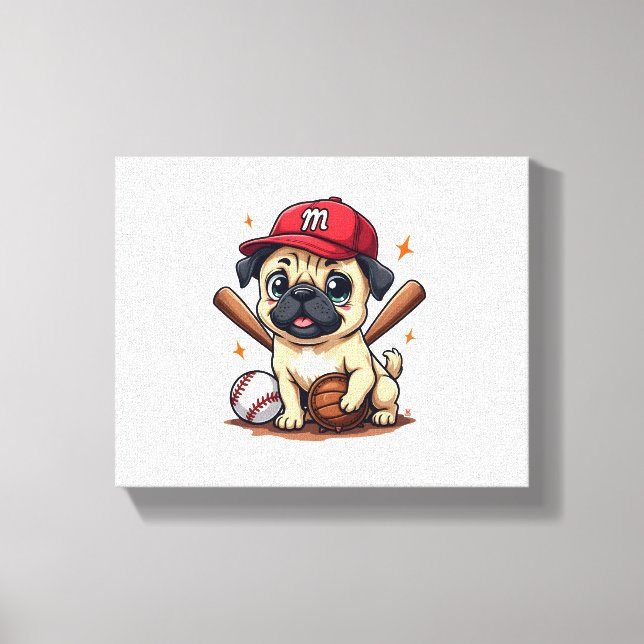 Baseball Player Coach Pug Dog Lover Pug Mom Canvas Print (Front)