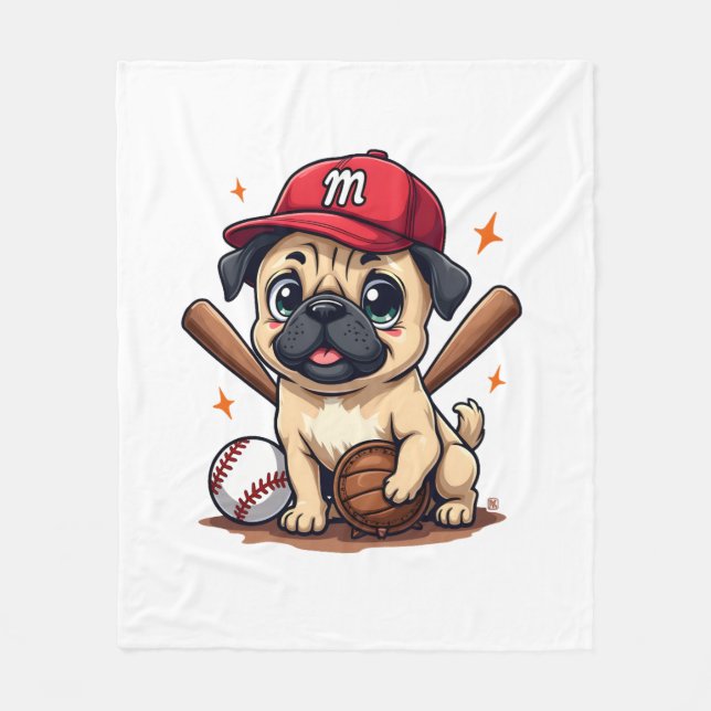 Baseball Player Coach Pug Dog Lover Pug Mom Fleece Blanket (Front)