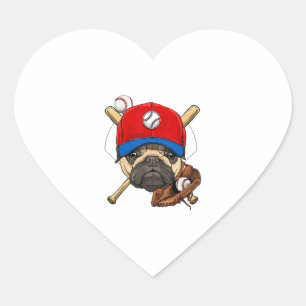 Baseball Player Coach Pug Dog Lover Pug Mom Heart Sticker