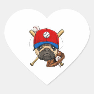 Baseball Player Coach Pug Dog Lover Pug Mom Heart Sticker