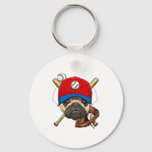 Baseball Player Coach Pug Dog Lover Pug Mom Keychain