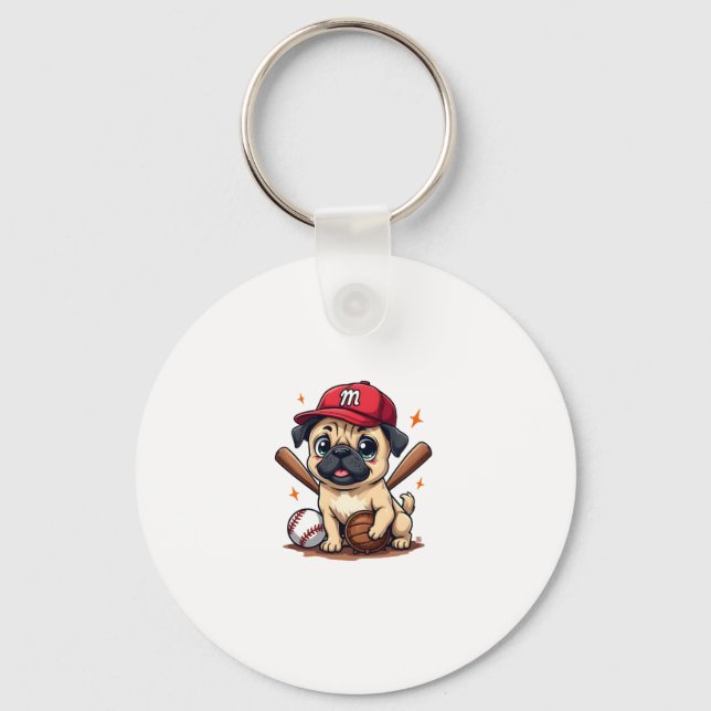 Baseball Player Coach Pug Dog Lover Pug Mom Keychain (Front)