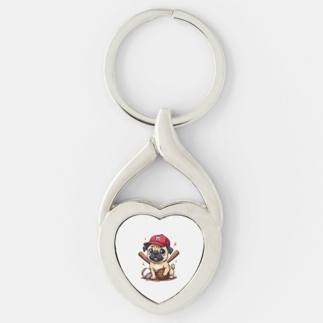 Baseball Player Coach Pug Dog Lover Pug Mom Keychain (Front)
