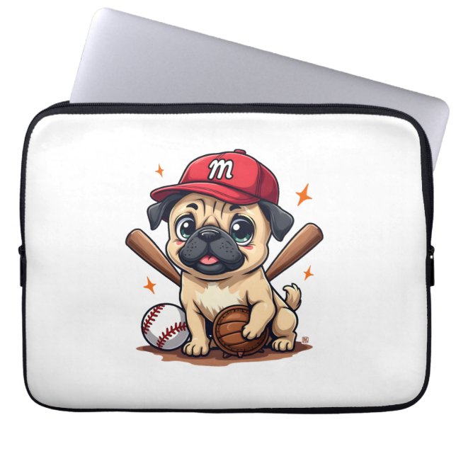 Baseball Player Coach Pug Dog Lover Pug Mom Laptop Sleeve (Front)