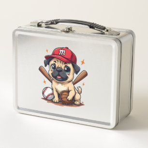 Baseball Player Coach Pug Dog Lover Pug Mom Metal Lunch Box