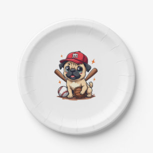 Baseball Player Coach Pug Dog Lover Pug Mom Paper Plate
