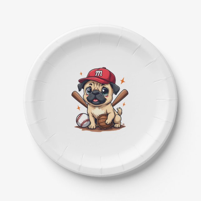 Baseball Player Coach Pug Dog Lover Pug Mom Paper Plate (Front)